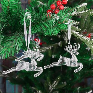 Imagem de Enfeite de cristal de floco de neve para pendurar na árvore de Natal, enfeites de cristal transparente para ambientes internos e externos, decorações de festa (cervo transparente, 5 x 5,7 cm)