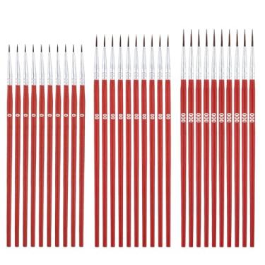Imagem de Conjunto de 30 pincéis detalhados, 0#00#00#000 de ponta fina, miniatura, pincel fino e pequeno para artesanato, pintura em miniatura, sala de aula, arte acrílica, pintura facial (vermelho)