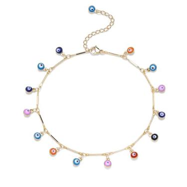 Imagem de Tornozeleira feminina delicada à prova d'água com pingente de olho turco borla joia de pé, Medium, Latão, Sem Pedra Preciosa