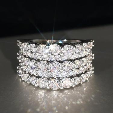 Imagem de Anéis de noivado de zircônia cúbica banhados a prata, alianças de compromisso, festas noturnas, presentes de dia dos namorados, alianças de eternidade para mulheres, 8, Cobre, Sem pedra preciosa