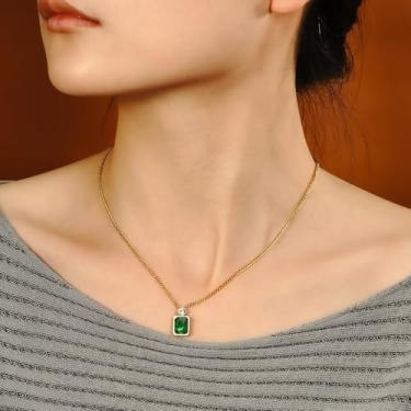 Imagem de Colar de esmeralda com corte dourado, pedra de nascimento de maio, pedra preciosa verde 14K, pingente, joias delicadas, presentes de aniversário para mulheres adolescentes de 12 a 16 anos, 15+2