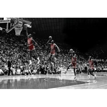 Imagem de Pôster esportivo grande (61 cm x 81 cm), superstar do basquete Michael Jordan, decoração de arte de parede de ginásio de quarto, pôster de tela sem moldura (padrão - D)