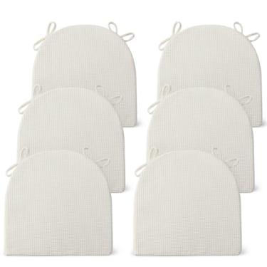 Imagem de SM-XLHN Conjunto de 6 almofadas de cadeira para cadeiras de jantar, almofadas antiderrapantes para cadeira de cozinha com laços, almofadas de assento de espuma de alta resiliência, capa lavável