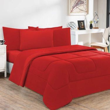 Imagem de Kit Edredom + Jogo De Lençol Malha 100% Algodão Gran Moratta 6 Peças King - Vermelho-vermelho.