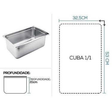 Imagem de Kit 10 Cubas Gastronomica Inox GN 1/1x200mm Brasinox Buffet