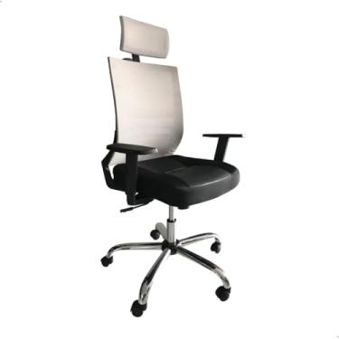 Imagem de Cadeira Presidente Telada Cinza e Preta com Apoio de Cabeça, Mecanismo Relax e Encosto Ergonômico – Perfeita para Home Office e Escritório