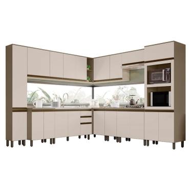 Imagem de Cozinha Completa De Canto Connect 12 Peças Duna/cristal Com Torre Quente 2 Fornos - Móveis Henn Duna/cristal