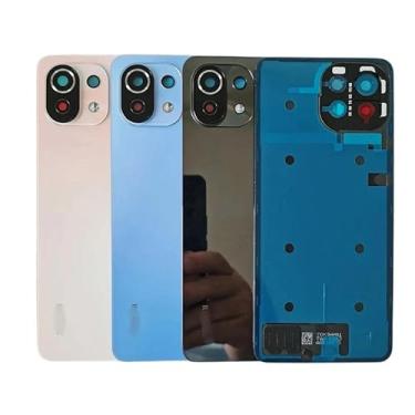 Imagem de SHOWGOOD Capa traseira para Xiaomi Mi 11 Lite 4G 5G Capa de bateria de vidro para porta traseira com lente de câmera, peça de reposição para celular (com lente - verde)