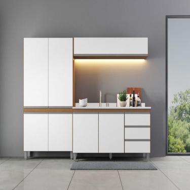 Imagem de Cozinha Modulada Sabrina 200x202cm Em Mdp Menu Móveis Branco Avelã