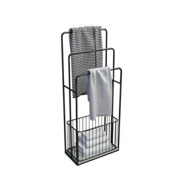 Imagem de porta-toalhas Toalheiro de banheiro, rack armazenamento, metal moderno, toalheiro, prateleira vaso sanitário(Preto)