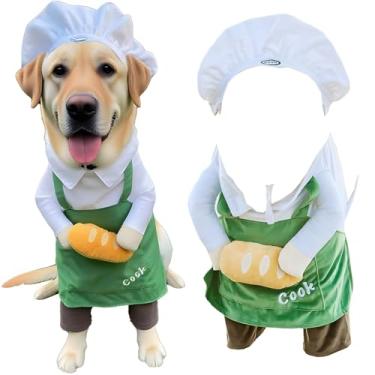 Imagem de Chapéu de fantasia de chef de cachorro gato com avental e pão - design em pé, ilusão de ótica, roupas engraçadas de cozinha de animais de estimação para sessões de fotos, cosplay, festas de animais de
