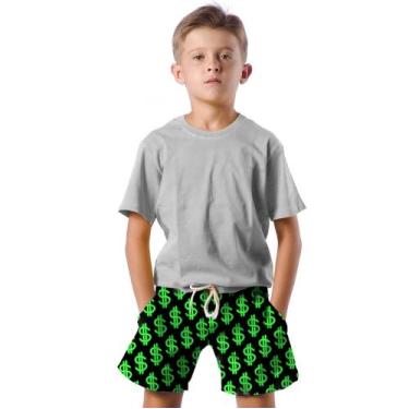 Imagem de Shorts Infantil Bermuda Calção Praia Verão Dinheiro Money Neon Verde 3