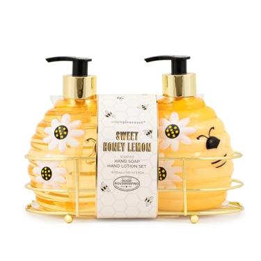 Imagem de Simple Pleasures Beehive Pacote com 2 Dispensadores de Sabonete Líquido com Perfumado de Limão - Bombas de Mão Decorativas Recarregáveis de Plástico Novidade para Bancadas de Cozinha e Pias de