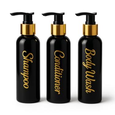 Imagem de uMadeUs Dispensador de xampu e condicionador – Garrafas essenciais de higiene – Shampoo recarregável para chuveiro e sabonete líquido, Ouro preto 1 - preto redondo, Small, Moderna