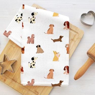 Imagem de Toalhas de cozinha com estampa de cachorro fofo, utensílios de mesa toalha de prato de microfibra absorvente decorativa toalha de chá, toalhas de mão de waffle para cozinha, casa, banheiro, presentes