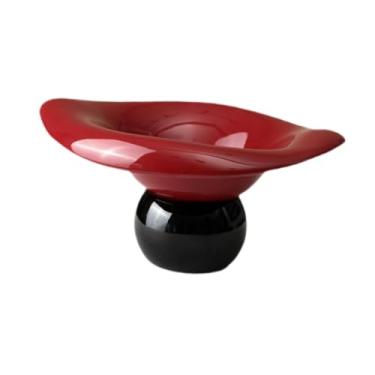 Imagem de Fenteer Fruteira de pedestal, bandeja para guardar petiscos, peça central de mesa, suporte para frutas para decoração de mesa de cozinha, Vermelho Preto