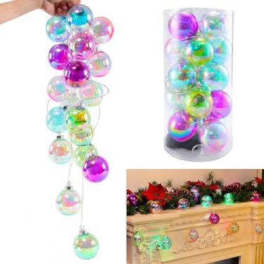Imagem de Amooca Bolas de Natal, decorações de guirlanda penduradas com luzes de LED, 20 peças, 3,6 m, para janela, parede, escada, corrimão, árvore de Natal, festa, decoração de casa, bolas redondas coloridas