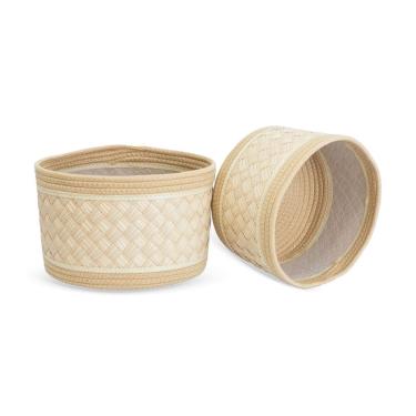 Imagem de Conjunto 2 Cestos Decorativos em Fibra e Corda Bege QJ2005 BTC