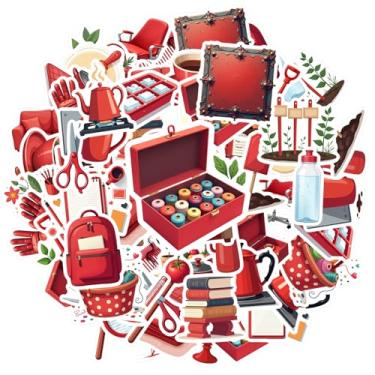 Imagem de 35 peças itens vermelhos objetos diários decoração de casa adesivos à prova d'água grafite decorativo PVC adesivo para telefone faça você mesmo, guitarra, notebook, mala, notebook, bagagem, copo de