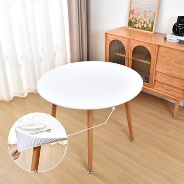 Imagem de Amonsa Toalha de mesa branca redonda com elástico para mesas de 152 cm, toalha de mesa antiderrapante, toalhas de mesa laváveis e elásticas para cozinha, jantar, festa ao ar livre