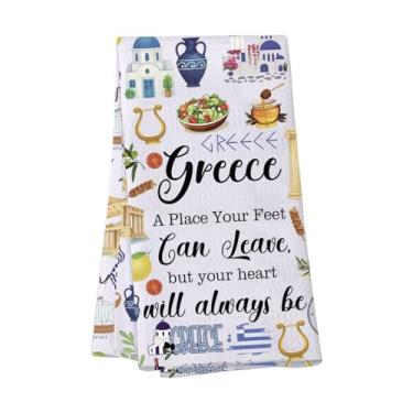 Imagem de VAMSII Presentes de lembrança grega, toalha de cozinha de viagem na Grécia, presente para amantes de vocação, presente de lua de mel grego (EUAGreeceTowel)