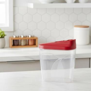 Imagem de Farinheira Multiuso com Tampa Vermelha, Plástico Atóxico BPA Free, 15x14cm, Transparente, Recipiente com Medidas para Cozinha