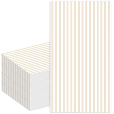 Imagem de Stxy's Guardanapos bege listrados guardanapos de jantar de papel marrom marfim (45 quilates, tinta de grau alimentício) toalhas de mão descartáveis para banheiro nude champanhe listra guardanapo