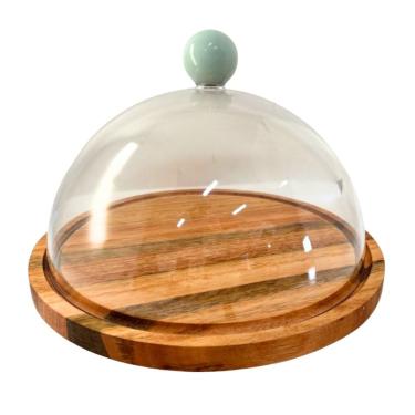 Imagem de Boleira De Madeira Com Tampa E Pegador Verde 28 Cm Utily Domama