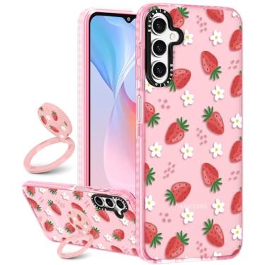 Imagem de Boaretiu Capa fofa Kawaii para Samsung Galaxy S24FE com suporte - Design de suporte de anel giratório adesivo de 360° para mulheres meninas e meninas para Samsung Galaxy S24FE capa, morango