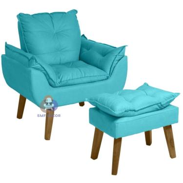 Imagem de Poltrona Decorativa Opala e Puff Opala Suede Azul Turquesa