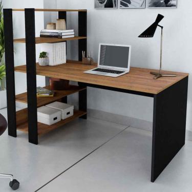 Imagem de Mesa Escrivaninha Match Com 3 Prateleiras Artely Pinho-preto