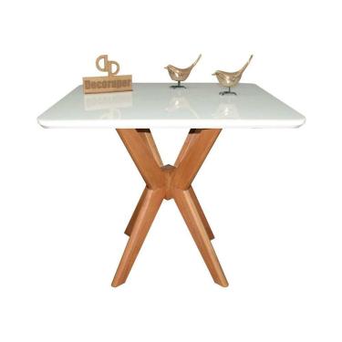 Imagem de Mesa Jantar Pandora Tampo Quadrado Laca Com Vidro 90cm Branco