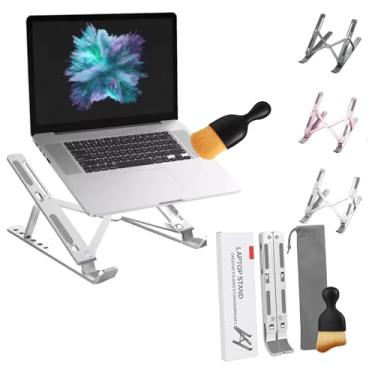 Imagem de Suporte ajustável para laptop com escova de limpeza – suporte ergonômico de liga de alumínio, suporte de notebook ventilado dobrável e portátil para mesa, serve para laptops de até 17,3 polegadas - (7