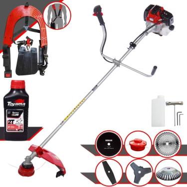 Imagem de Roçadeira Toyama RT43-L À Gasolina 43cc 1,7HP Completa Com 6 Opções de Cortes, Carretel Nylon + Kit 4 Facas + Escova de Aço Circular + ÓLEO TOYAMA 2T