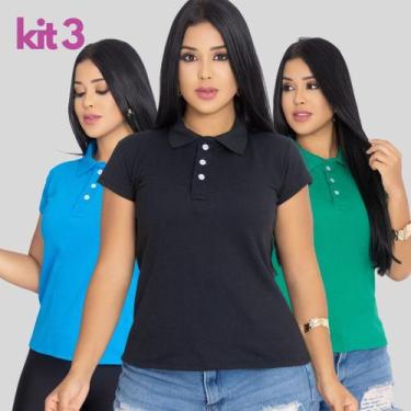 Imagem de Kit3 Camisa Polo Feminina Ótimo Acabamento Tecido Piquet - MULTI MARCA