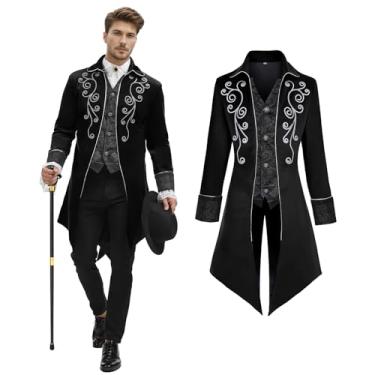 Imagem de NFAUEIK Jaqueta masculina medieval steampunk casaco vitoriano renascentista tailcoat fantasia de Halloween (preto, G)