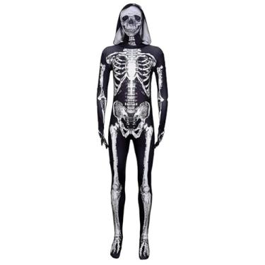 Imagem de OTUIZEM Skeleton Costume Bodysuit,Halloween Scary Costume for Boys,Hooded Skeleton Jumpsuit with Mask for Kid Boy Girls