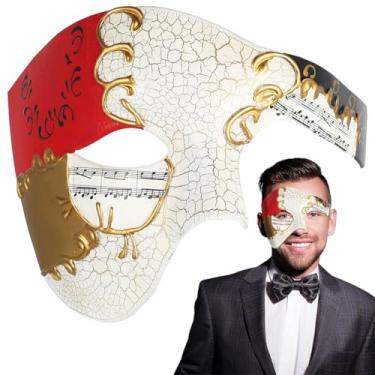 Imagem de Máscara confortável de Halloween, máscara de baile de máscaras com fitas, máscara fantasma veneziana de meia face, máscara fantasma da ópera, leve para festa à fantasia