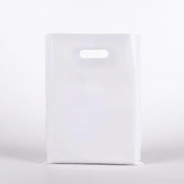 Imagem de Dyfhoju 100 peças de saco plástico pequeno branco de 2,5 mils para negócios com alça cortada 15 x 20 cm, saco de compras de mercadoria grosso reutilizável para varejo brilhante boutique petisco