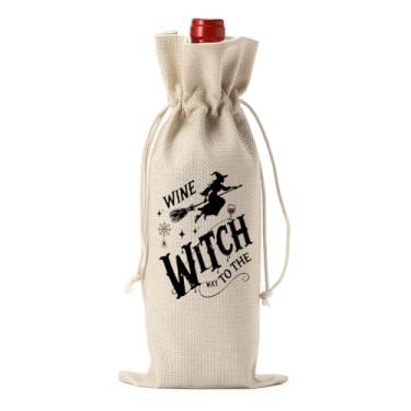 Imagem de DIENGDAED Saco de vinho de Halloween, capa de garrafa, bruxa gótica, sacolas de presente de aniversário, lembrancinhas de festa, decorações para mulheres, homens, amigas, degustação de vinhos, festa