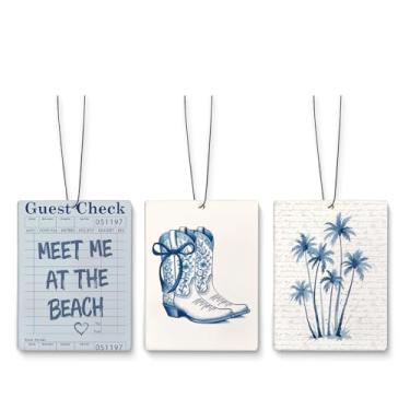 Imagem de Dilemat Aromatizador de ar retrô Blue Western Coastal Cowgirl para carro, Meet Me at the Beach, 3 peças para carros, armário, gaveta, livros, banheiro, espelho de carro, acessórios de decoração para