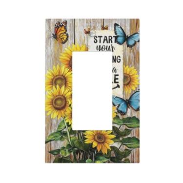 Imagem de JDAKHD Capas decorativas para tomadas de girassóis e borboletas vibrantes, 1 gangue, capa de interruptor de luz, textura de madeira rústica, dispositivo único, tomadas elétricas Gfci, alegre