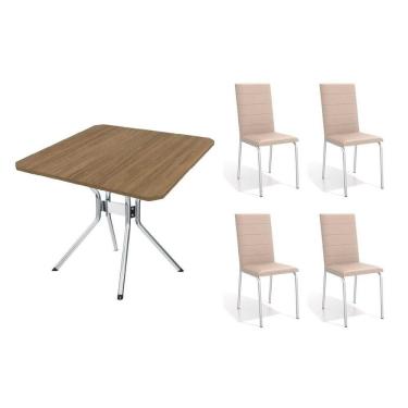 Imagem de Conjunto: Mesa Sala Jantar Loire C- Tampo De Madeira 90cm + 4 Cadeiras Amsterdã Cromada-nude 16 - Kappesberg