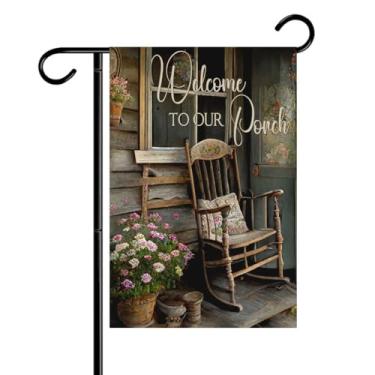 Imagem de Welcome Front Porch Rocker Garden Flag #G2559 12x18 - Dupla face - Alta qualidade