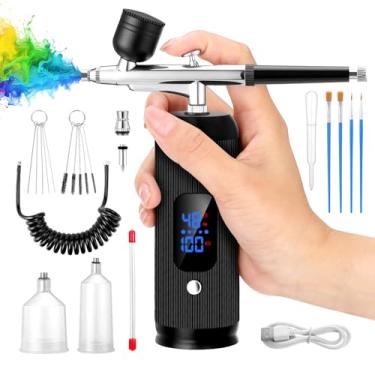 Imagem de Kit de aerógrafo com compressor, 3 modos de alta pressão, pistola de aerografia sem entupimento com bicos de 0,38 mm para pintura artística, modelagem, decoração de bolos, pastelaria, maquiagem e arte