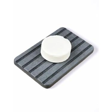 Imagem de Bandeja de sabão de cozinha – saboneteira de pedra para banheiro, bandeja de pedra absorvente de água para pia, porta-copos de diatomita natural para decoração de bancada (retangular, cinza)