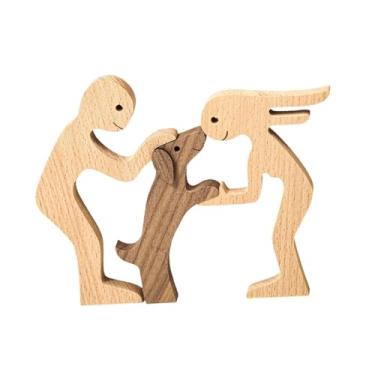 Imagem de BLWOTMOR Estátua de cachorro e humano, escultura de cachorros, presente colecionável fofo, estatueta de madeira para decoração de mesa ou estante.