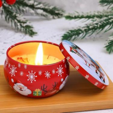 Imagem de 1 pote de doces com padrão de Papai Noel, decoração de atmosfera de Natal, lata de metal de vela, organizador de folha de flandres de Natal (estilo 2)