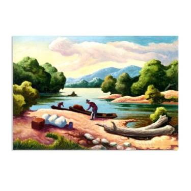 Imagem de Zeichn8u Thomas Hart Benton Impressão em tela Current River Famous Paintings Wall Art Thomas Hart Benton Poster Decoração de casa para quarto, sala de estar, escritório, 100 x 70 cm (33 x 28 pol), sem