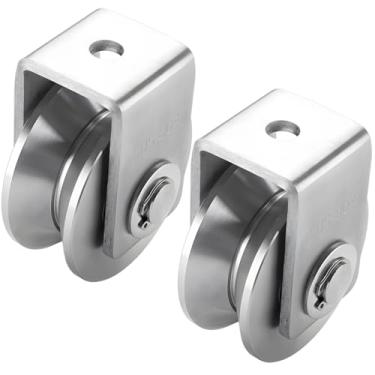 Imagem de Par de polia de aço inoxidável resistente, rodas de trilha, estilo de roda dupla, parafuso preso, ótimo para complementos de cabos de academia, carga superior de 400 kg, perfeito para transporte forte